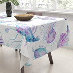Colorful Water Colors Of Various Sea Animals Pattern Tablecloth Gallery Image 3