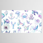 Colorful Water Colors Of Various Sea Animals Pattern Tablecloth Gallery Image 2