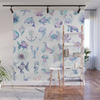 Colorful Water Colors Of Various Sea Animals Pattern Wall Mural Gallery Image 1