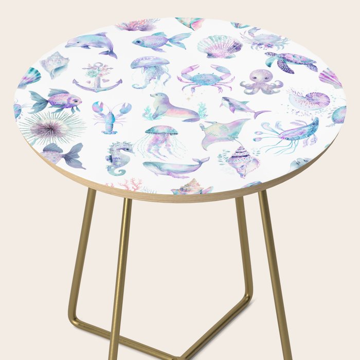 Colorful Water Colors Of Various Sea Animals Pattern Side Table Gallery Image 2