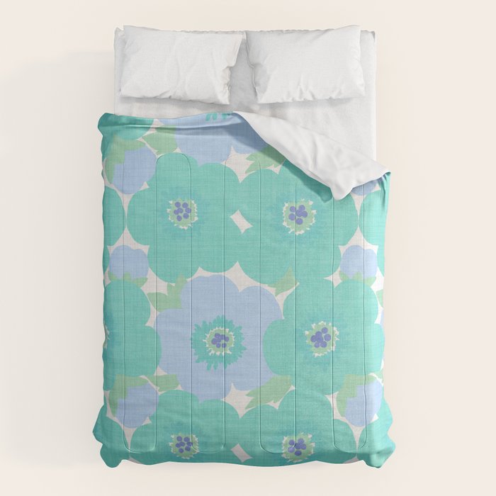 Bright Summer Floral Mid-Century Style Flower Pattern Comforter Gallery Image 6