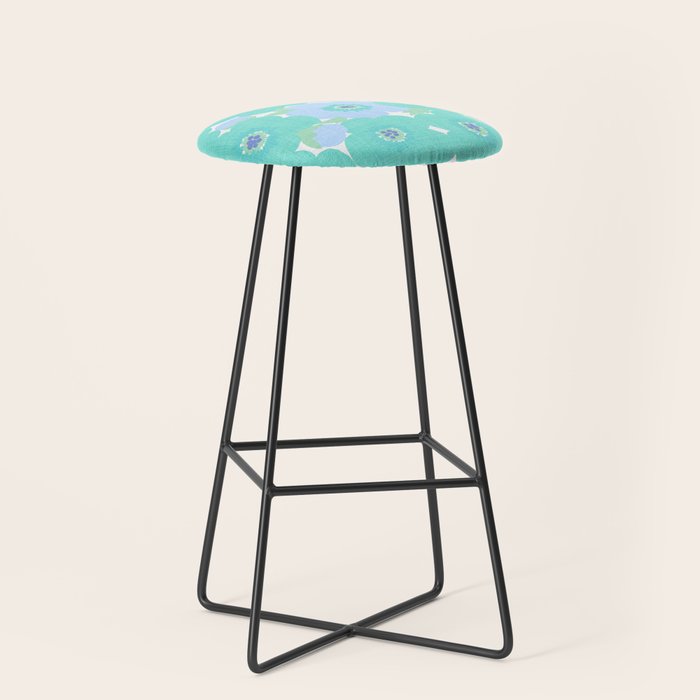Bright Summer Floral Mid-Century Style Flower Pattern Stool Gallery Image 1
