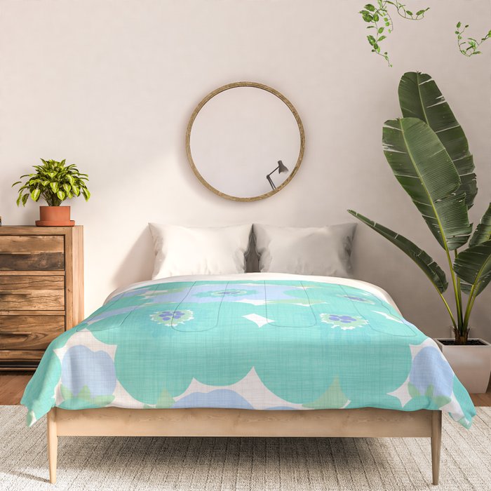 Bright Summer Floral Mid-Century Style Flower Pattern Comforter Gallery Image 3