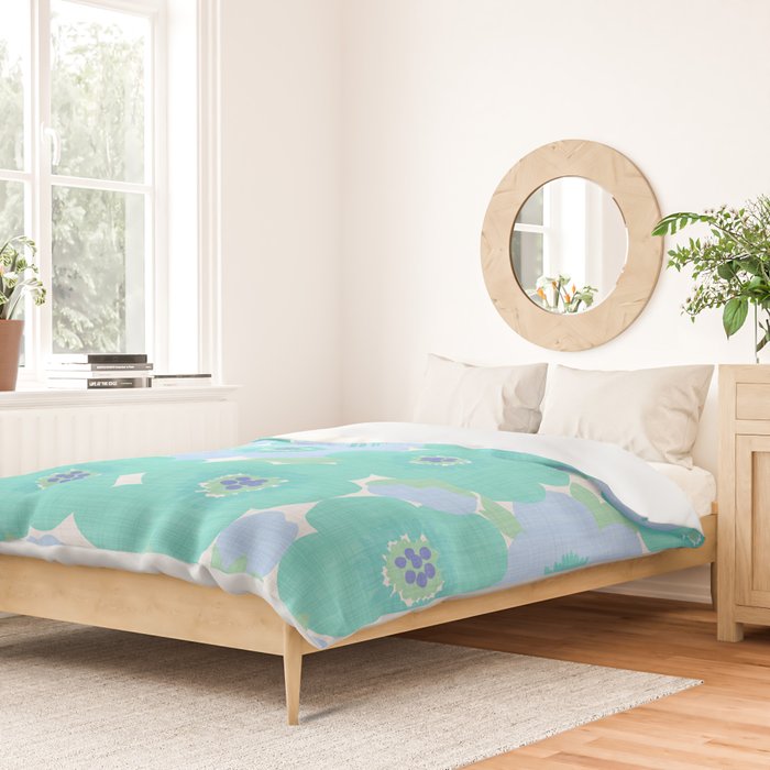 Bright Summer Floral Mid-Century Style Flower Pattern Duvet Cover Gallery Image 2