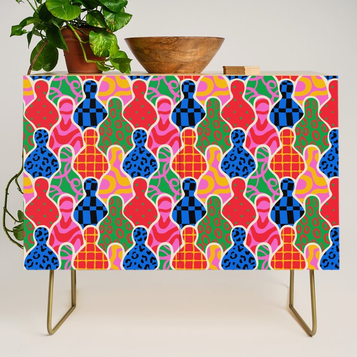 Colorful diverse people crowd collage pattern Credenza Gallery Image 1