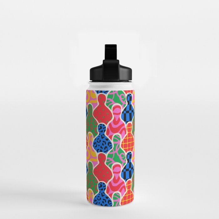 Colorful diverse people crowd collage pattern Water Bottle Gallery Image 2