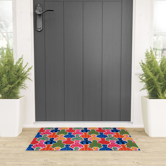 Colorful diverse people crowd collage pattern Welcome Mat Gallery Image 3
