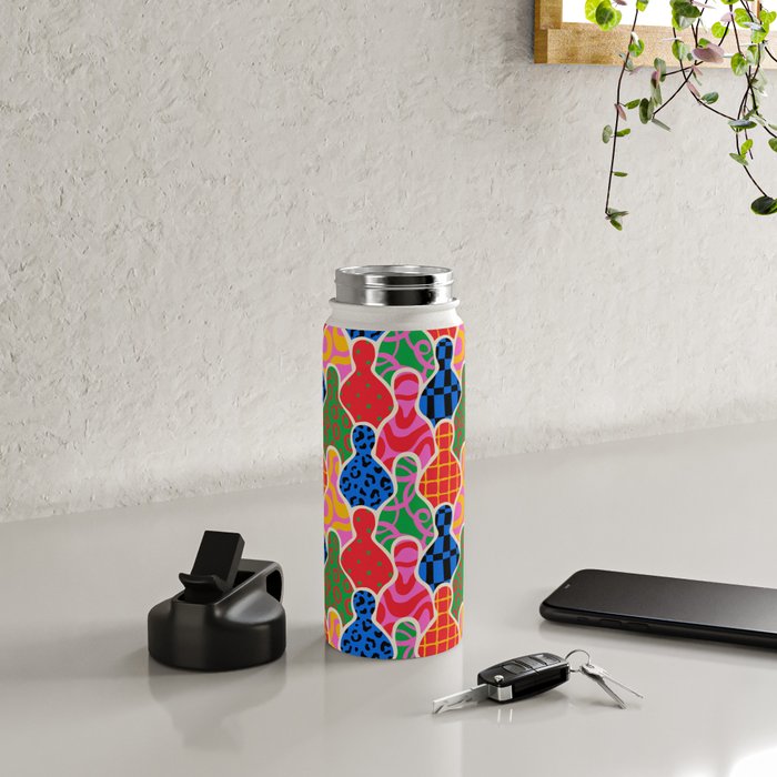 Colorful diverse people crowd collage pattern Water Bottle Gallery Image 4