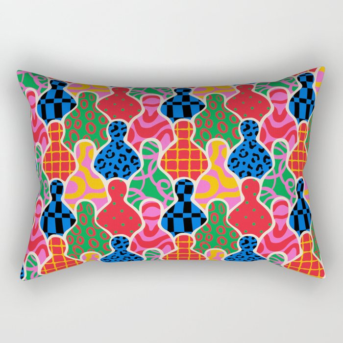 Colorful diverse people crowd collage pattern Rectangular Pillow Gallery Image 1