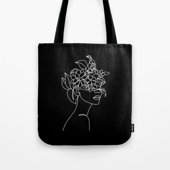 The Girl with the Flowers: Black & White Edition Tote Bag Gallery Image 1