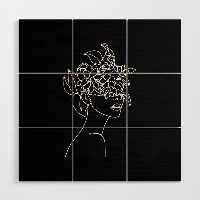 The Girl with the Flowers: Black & White Edition Wood Wall Art Gallery Image 1