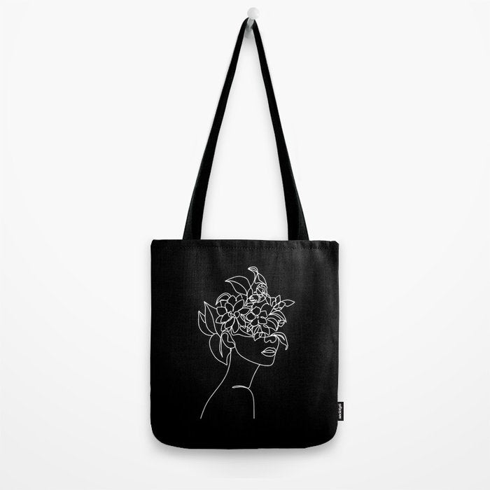 The Girl with the Flowers: Black & White Edition Tote Bag Gallery Image 2