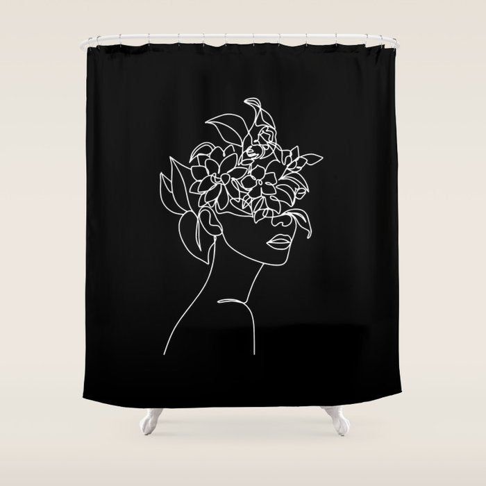 The Girl with the Flowers: Black & White Edition Shower Curtain Gallery Image 1
