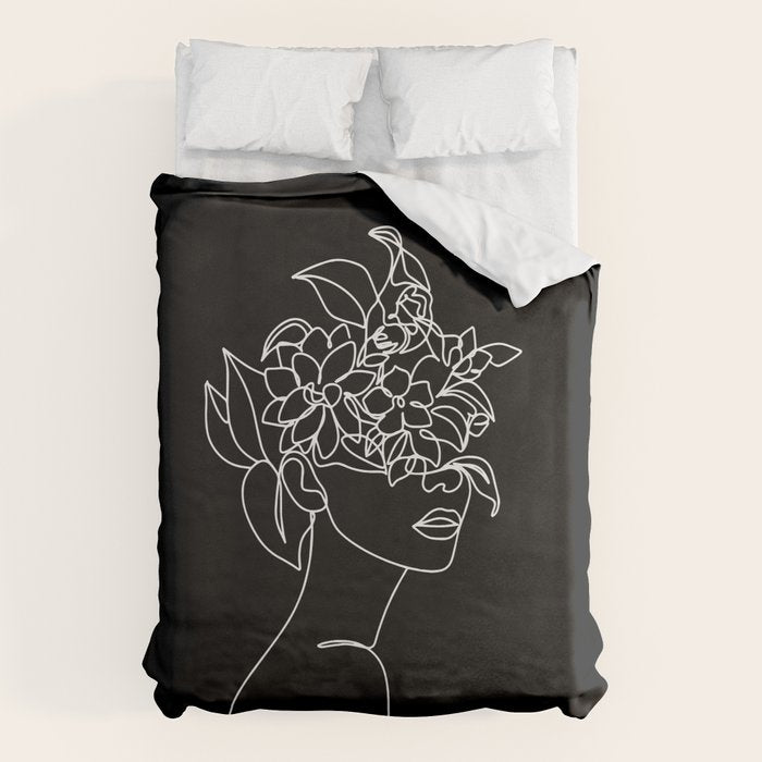 The Girl with the Flowers: Black & White Edition Duvet Cover Gallery Image 6