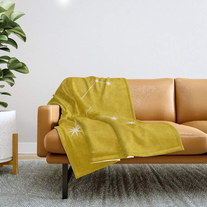 Leo Zodiac Star Constellation Line Art Golden Yellow Throw Blanket Gallery Image 1