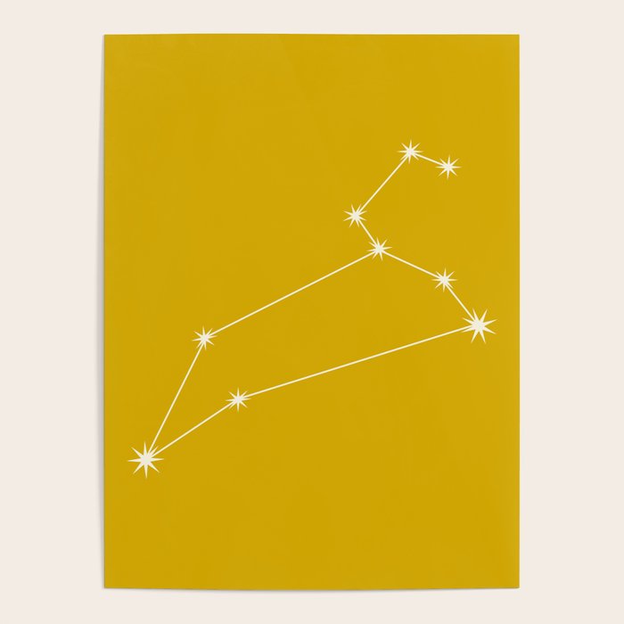Leo Zodiac Star Constellation Line Art Golden Yellow Poster Gallery Image 1