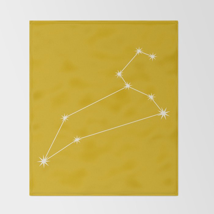 Leo Zodiac Star Constellation Line Art Golden Yellow Throw Blanket Gallery Image 2