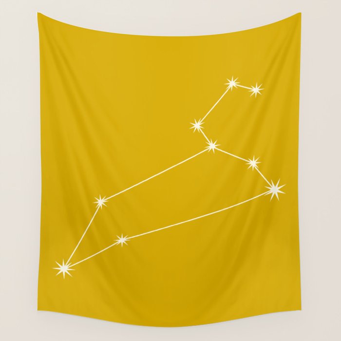 Leo Zodiac Star Constellation Line Art Golden Yellow Wall Tapestry Gallery Image 4