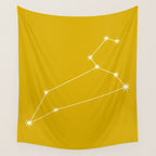 Leo Zodiac Star Constellation Line Art Golden Yellow Wall Tapestry Gallery Image 4