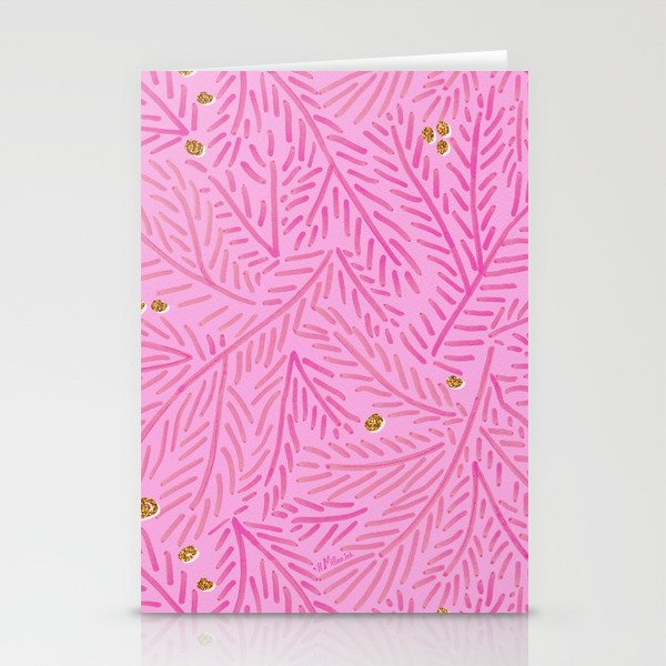 Winter Berries & Pine Branches in Pink & Gold Stationery Card Gallery Image 2