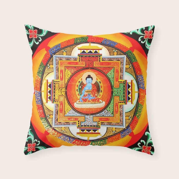 Buddhist Healing Mandala Throw Pillow Gallery Image 1