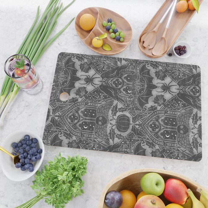 Gothic Halloween Damask - grayscale  Cutting Board Gallery Image 2