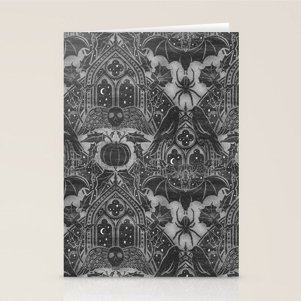 Gothic Halloween Damask - grayscale  Stationery Card Gallery Image 1