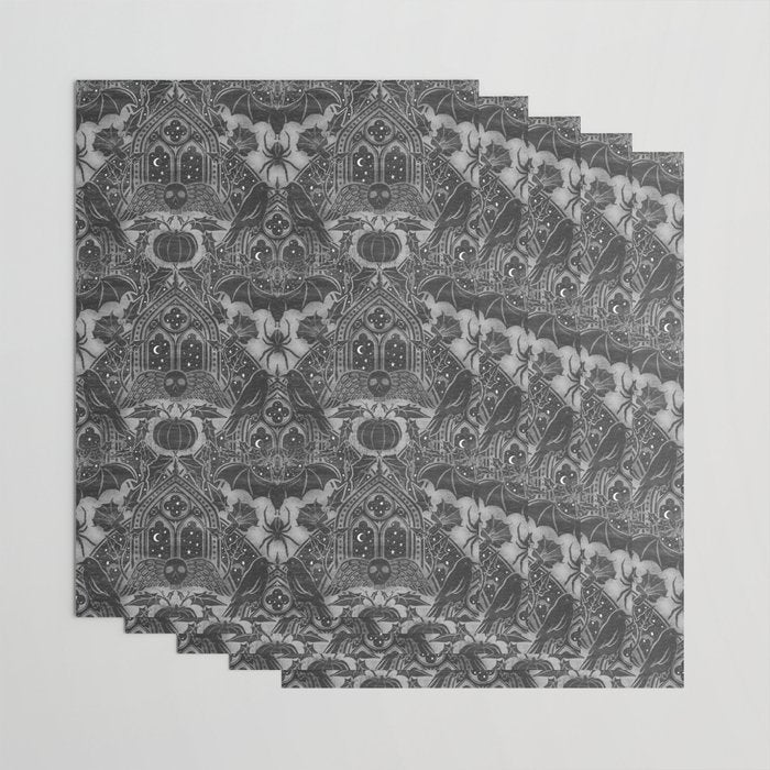 Gothic Halloween Damask - grayscale  Wrapping Paper Gallery Image 3