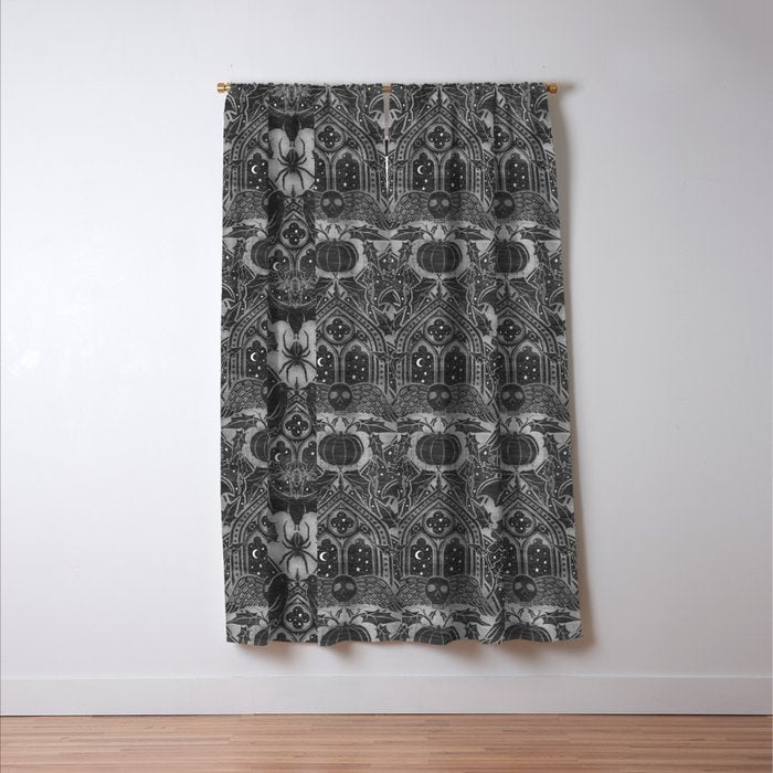 Gothic Halloween Damask - grayscale  Window Curtain Gallery Image 3