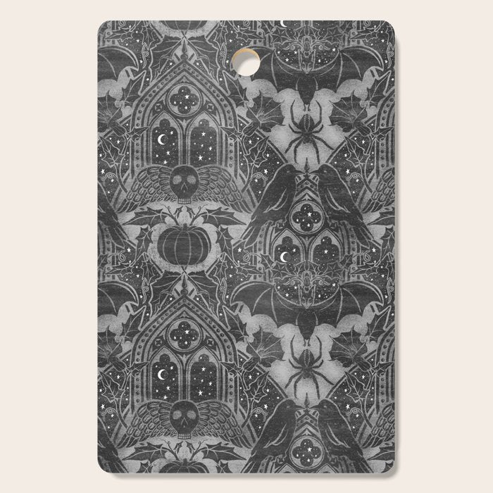 Gothic Halloween Damask - grayscale  Cutting Board Gallery Image 1