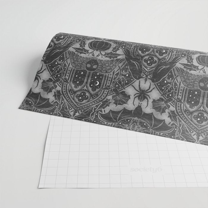 Gothic Halloween Damask - grayscale  Wrapping Paper Gallery Image 2