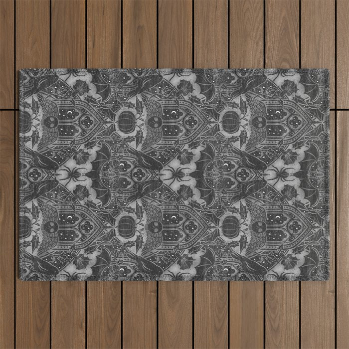 Gothic Halloween Damask - grayscale  Outdoor Rug Gallery Image 1