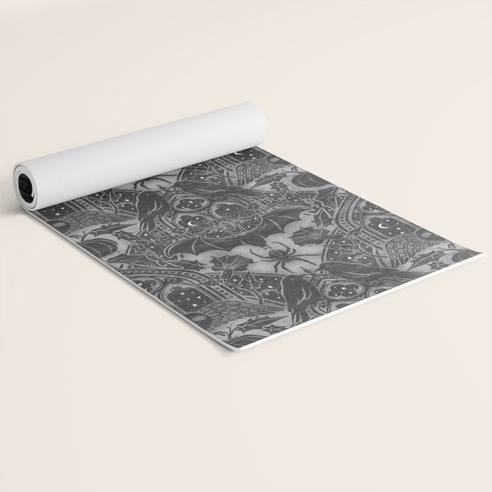 Gothic Halloween Damask - grayscale  Yoga Mat Gallery Image 2