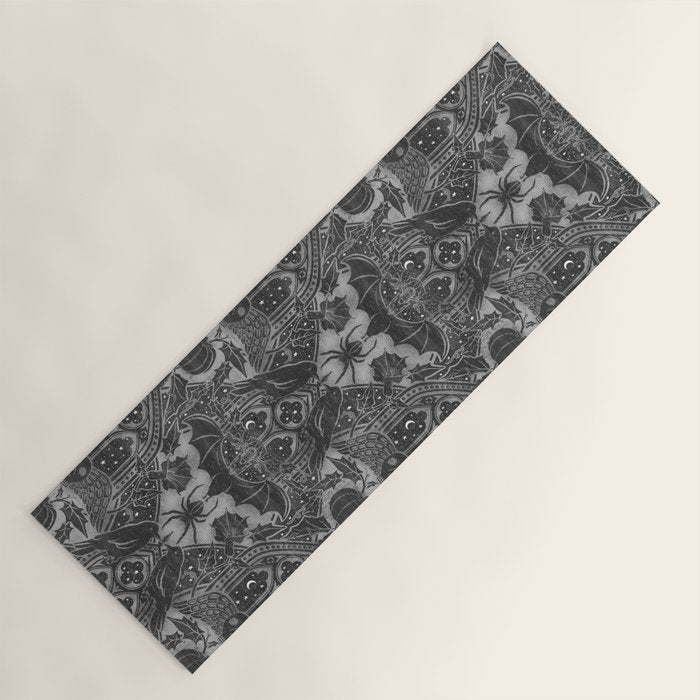 Gothic Halloween Damask - grayscale  Yoga Mat Gallery Image 1