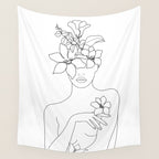 Minimal Line Art Woman with Flowers IV Wall Tapestry Gallery Image 4