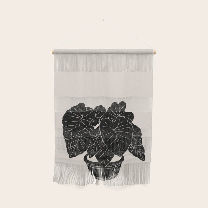 Black & White Plants / Elephant Ear Wall Hanging Gallery Image 1