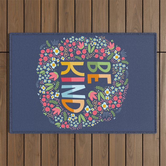 Be kind, floral Outdoor Rug Gallery Image 1
