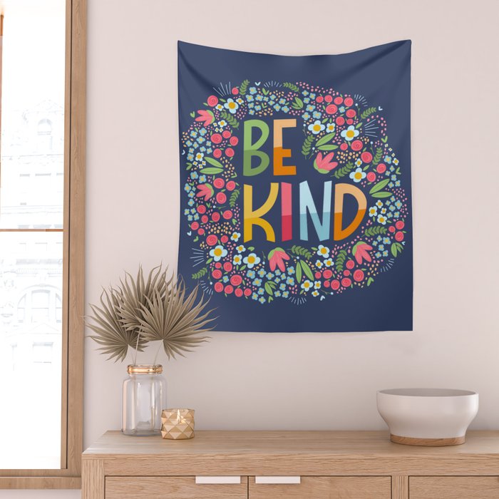 Be kind, floral Wall Tapestry Gallery Image 2