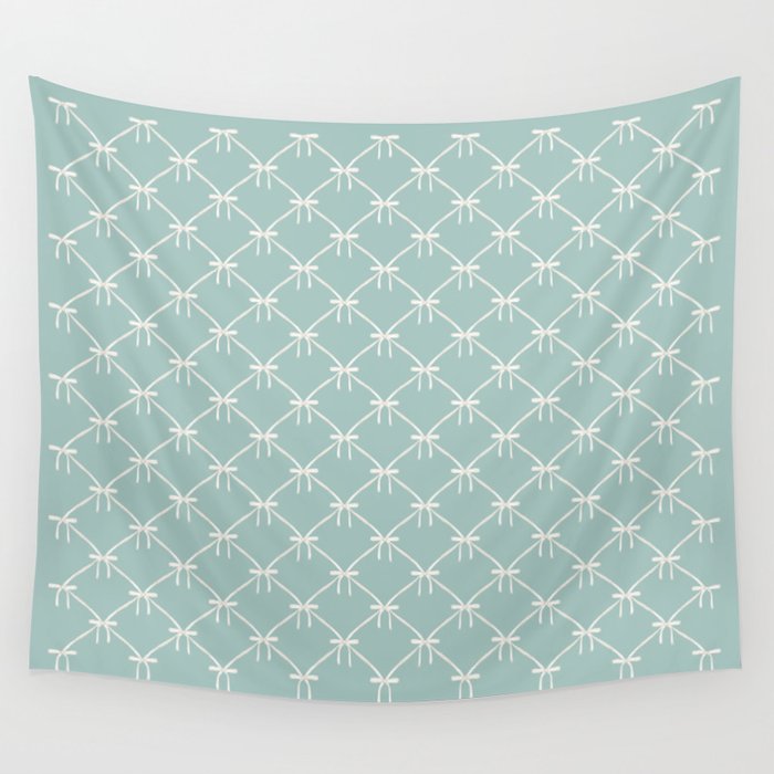 Bows & Ribbons Pattern XXVIII Pastel Mint Green Wall Tapestry Gallery Image 4