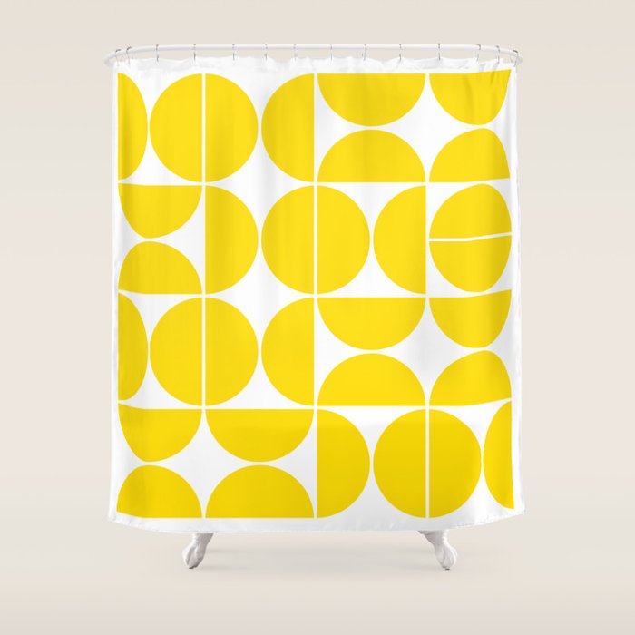 Mid Century Modern Geometric 04 Lemon Yellow Shower Curtain Gallery Image 1