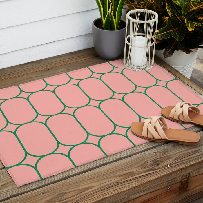 Mod Pods Retro Minimalist Geometric Pattern in Pink and Bright Green Outdoor Rug Gallery Image 2