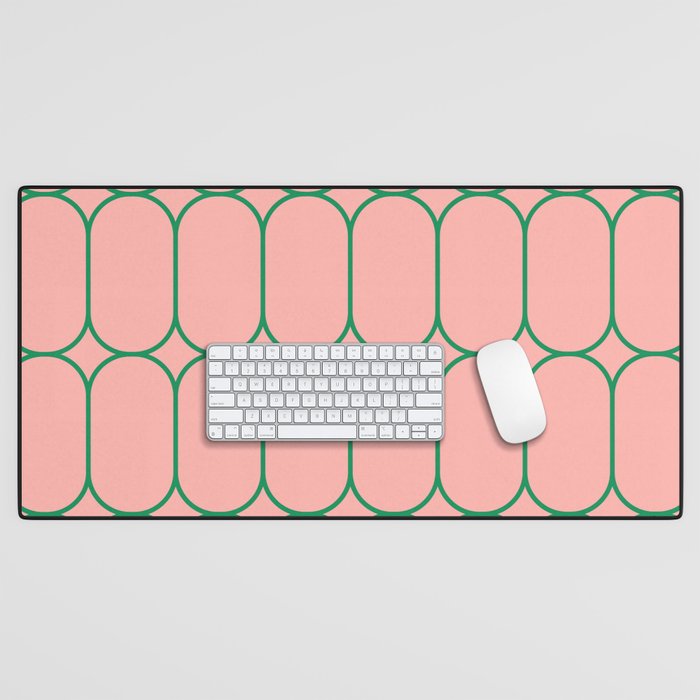Mod Pods Retro Minimalist Geometric Pattern in Pink and Bright Green Desk Mat Gallery Image 1