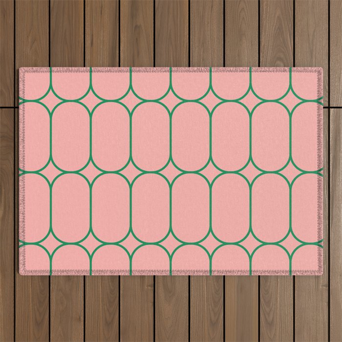 Mod Pods Retro Minimalist Geometric Pattern in Pink and Bright Green Outdoor Rug Gallery Image 1