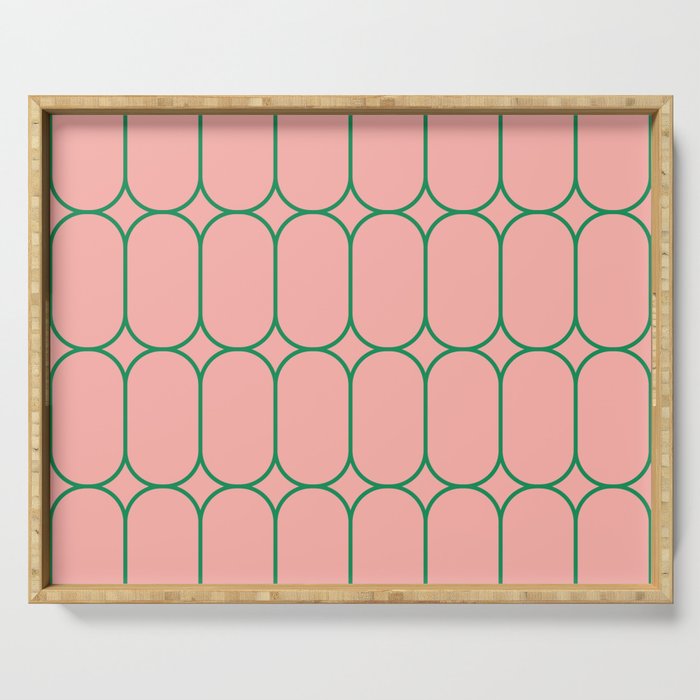 Mod Pods Retro Minimalist Geometric Pattern in Pink and Bright Green Serving Tray Gallery Image 1
