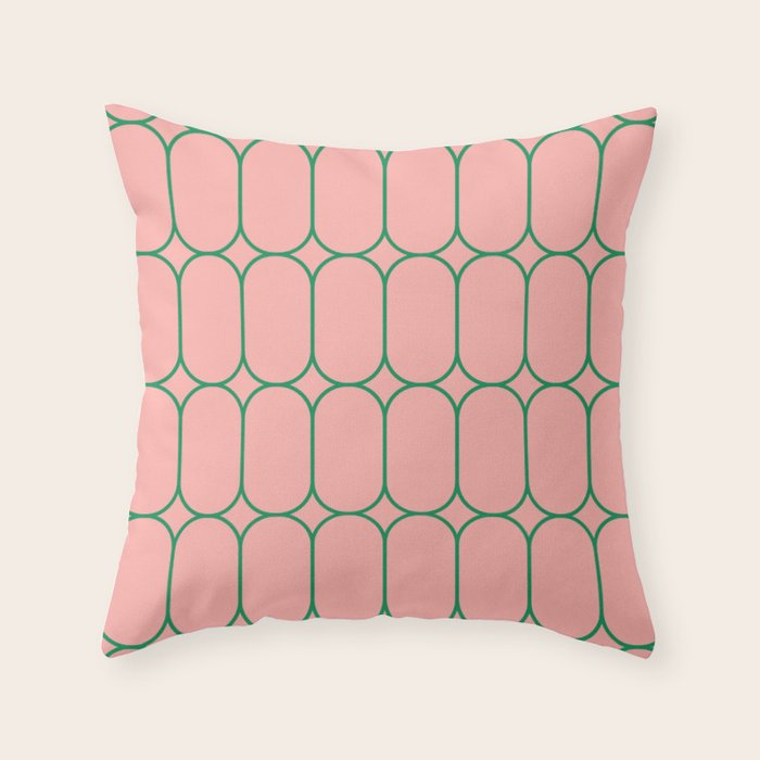 Mod Pods Retro Minimalist Geometric Pattern in Pink and Bright Green Throw Pillow Gallery Image 1