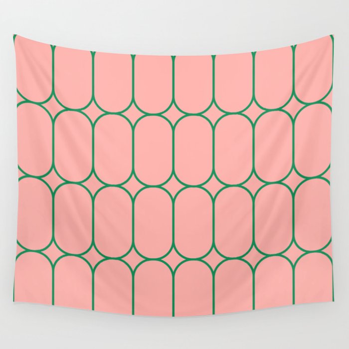 Mod Pods Retro Minimalist Geometric Pattern in Pink and Bright Green Wall Tapestry Gallery Image 1