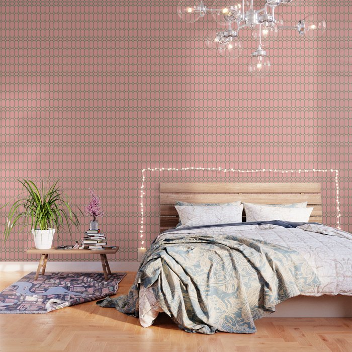 Mod Pods Retro Minimalist Geometric Pattern in Pink and Bright Green Wallpaper Gallery Image 1