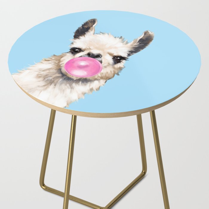 Bubble Gum Sneaky Llama in Blue Side Table Gallery Image 2