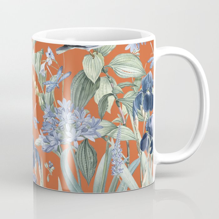Exotic Wildlife Floral Garden on Orange Coffee Mug Gallery Image 1