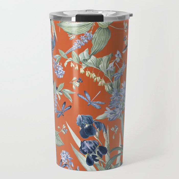 Exotic Wildlife Floral Garden on Orange Travel Mug Gallery Image 1